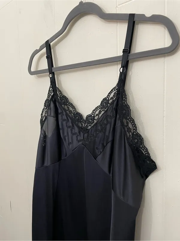 Sears Vintage Lace Slip Dress Size 38 Black Babydoll Elegant Whimsygoth Romantic - Image 2