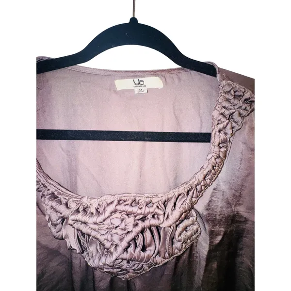 Ya Los Angeles Taupe Satin Blouson Mini Dress Macrame Embroidered Neck Boho Sz M - Image 3