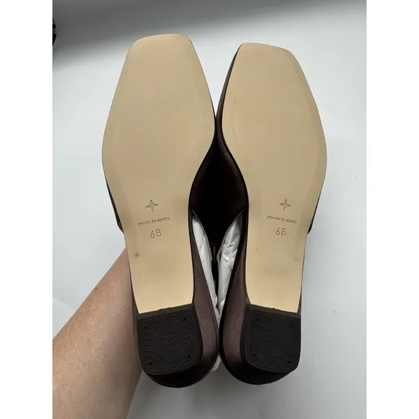 NWB Tuckernuck Satin Olivia Slingback Square Toe Flats Brown Bow Detail Size 6 - Image 8