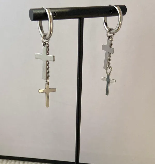 Stainless Steel Cross Dangle Drop Earrings for Men Women - Image 6