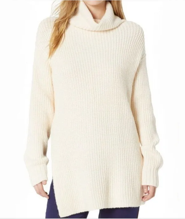 Free People Cream Eleven Ribbed Knit Turtleneck Sweater - Image 2