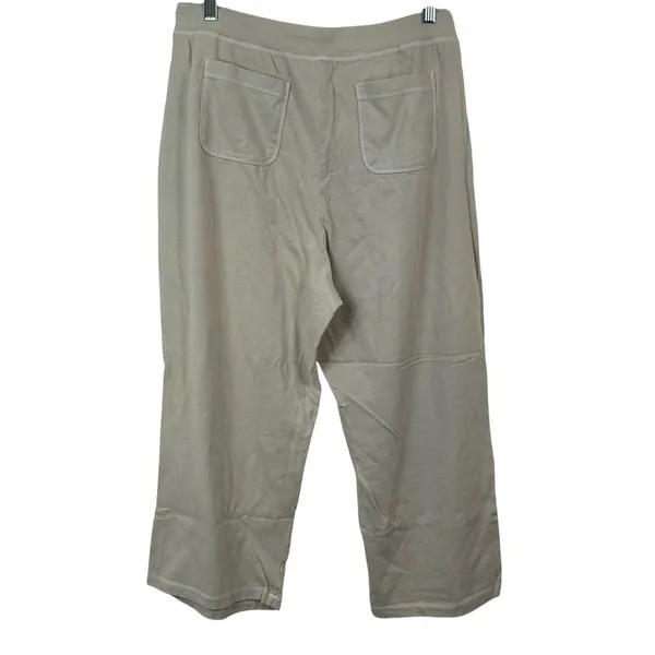 Fresh Produce Tan Beige 100% Cotton Cropped Lounge Pants Wide Leg XL Resort - Image 2