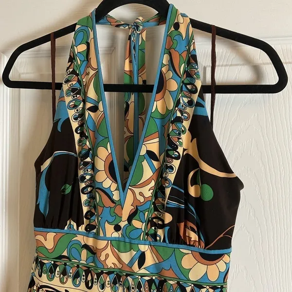 Jones New York Y2K Halter Midi Dress Paisley Floral Silk-Look Cottagecore 10 - Image 4