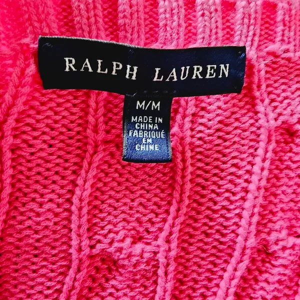 Ralph Lauren Fuchsia & Lime Cable Knit Cotton Crewneck Sweater Size Medium - Image 7