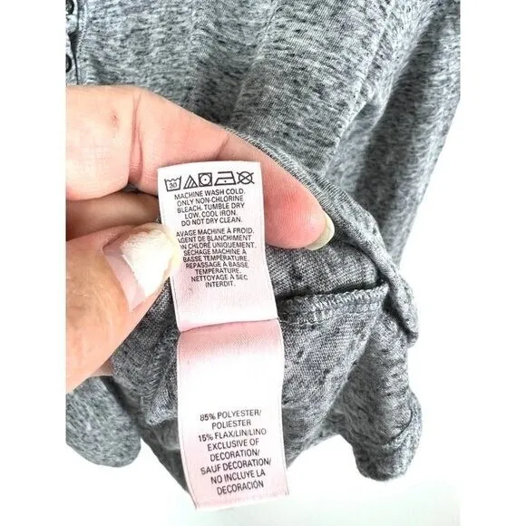 Victorias Secret Grey Heathered Long‎ Sleeve Henley Shirt Womens Small S Relaxed - Image 6