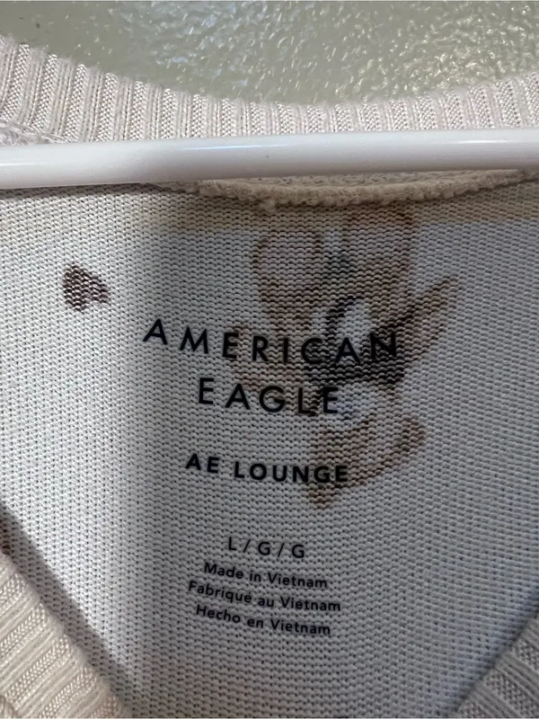 American Eagle Women’s Size Large Lounge Sweatshirt Beige Teddy Bear Print Heart - Image 11