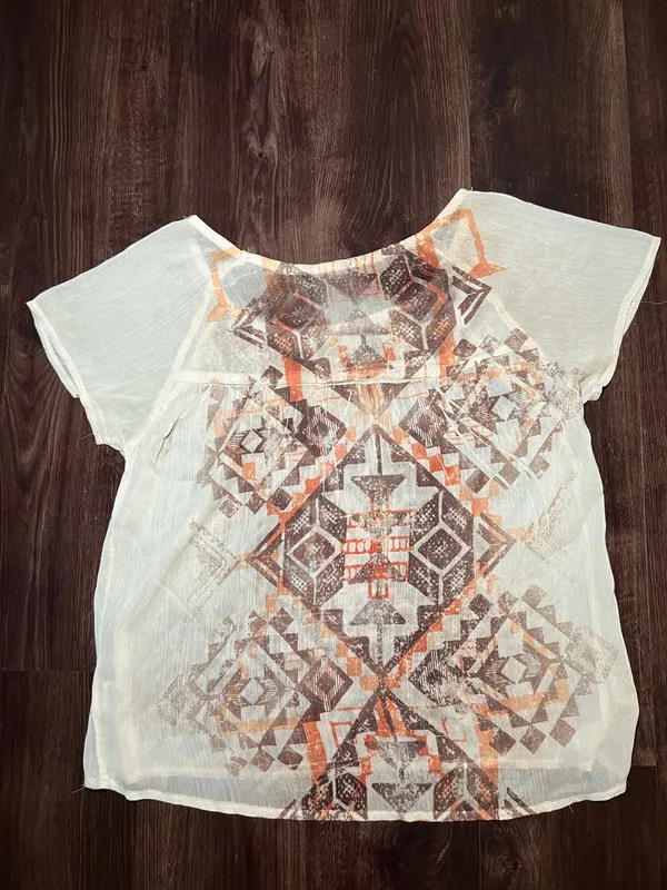Vintage Y2K Fang Lace Sheer Geometric Blouse - Image 2