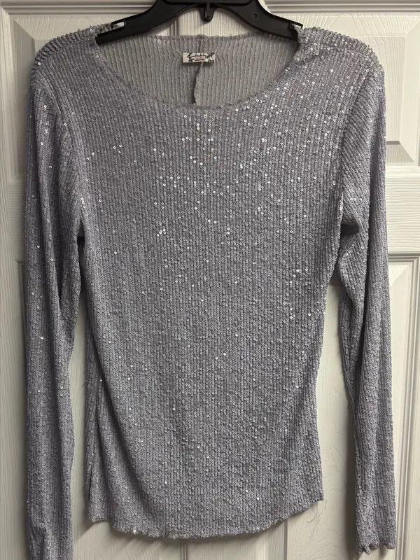 Free People Intimately Gold Rush Sequin Long Sleeve Top Size Small - Image 2