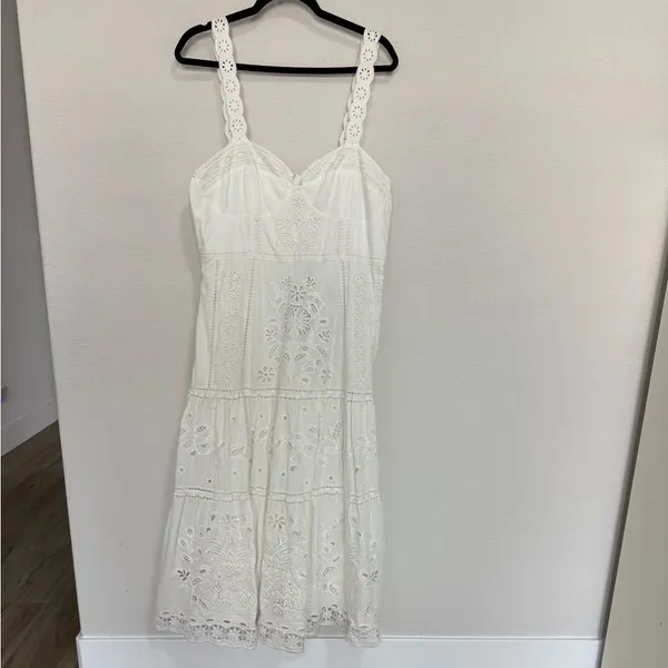 FARM Rio Midi Dress XL White Richelieu Broderie Anglaise Sundress Bustier Corset - Image 5