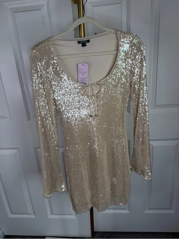 Wild Fable Champagne Sequin Mini Dress XS NWT Long Sleeve Party Holiday Glam - Image 6