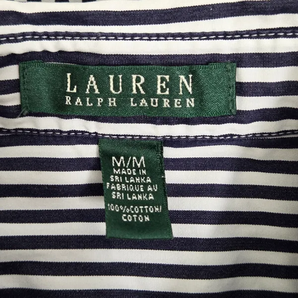 Lauren Ralph Lauren Navy Blue and White Vertical Stripe Button-Down Shirt Size M - Image 9