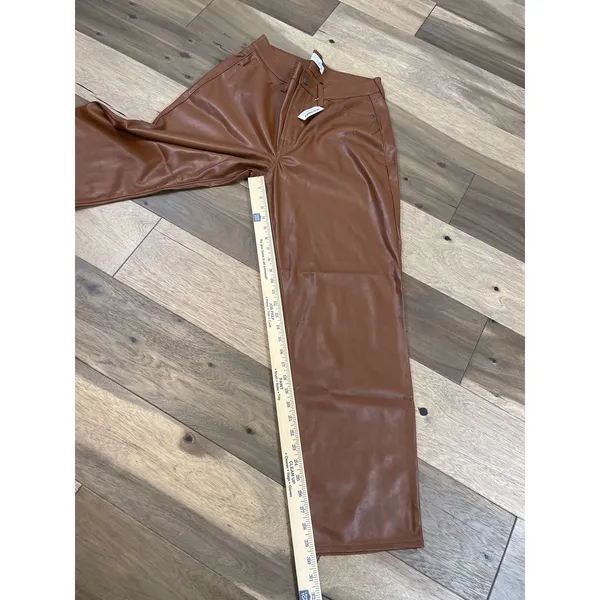 Old Navy Pants Size 14 Tan Faux Leather High Rise OG Loose Button Zip Front NWT - Image 6