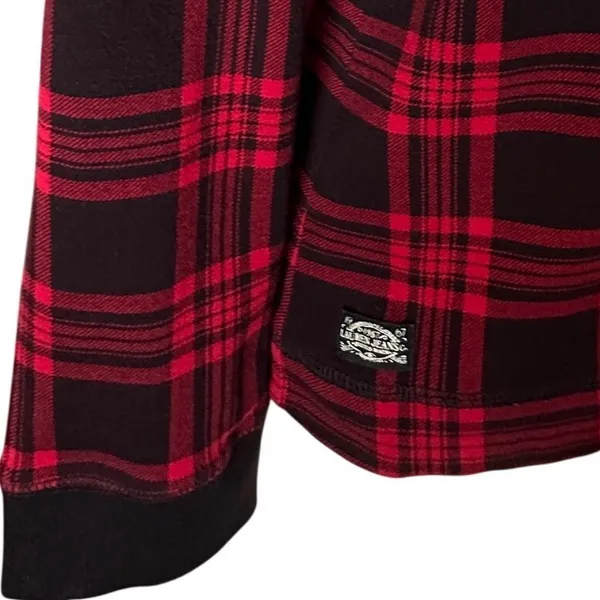 Lauren Ralph Lauren Plaid Top Red Black Shoulder Zip Elbow Patch Size L - Image 3