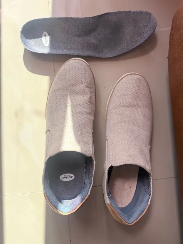 Dr. Scholl's "If Only" wedge slip-on sneakers in a light gray perforated suede material. - Image 14