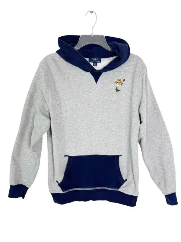 Polo Ralph Lauren Kicker Bear Cotton Hoodie Sweatshirt Football Gray Size S/M - Image 4