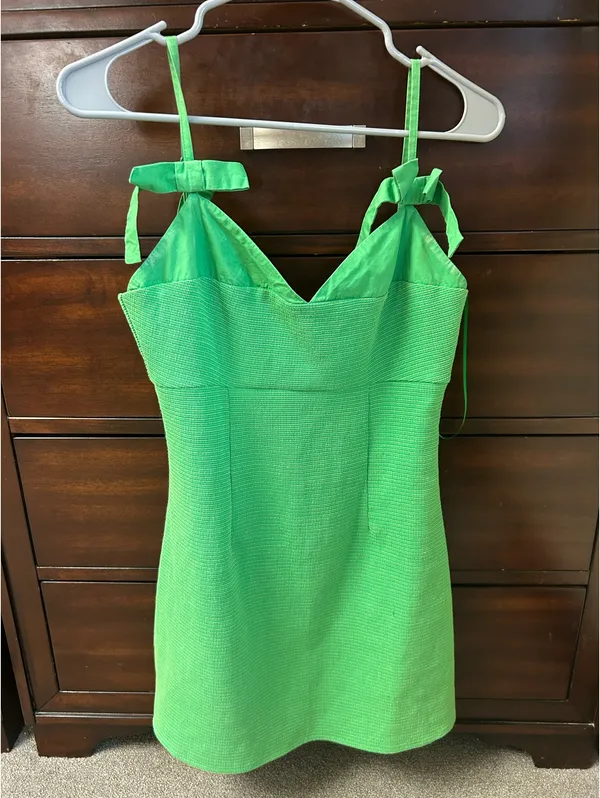 Lena Green Mini Dress Bows - Image 2