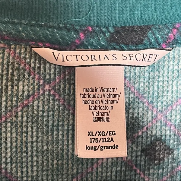 Victoria’s Secret Sz XL Long Pajama Set Teal Purple Black Argyle Plaid - Image 5