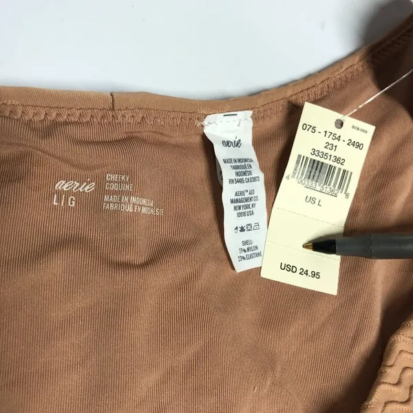 Aerie Bikini Bottom High Cut Cheeky Textured Wavy High Rise Brown L - Image 3