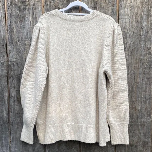 New 1X FRYE AND CO. Cream Textured Knit Crew Neck Sweater Key Hole Tie Collar - Image 6