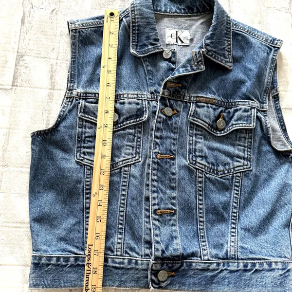 VTG Calvin Klein Denim Cropped Vest USA Made Retro 90s Downtown Indie Jean Top M - Image 8
