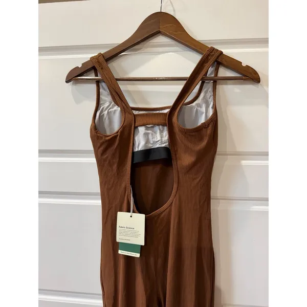 Halara Brown Jumpsuit Ribbed Cut‎ Out Back XS Athleisure Minimalist - Image 6