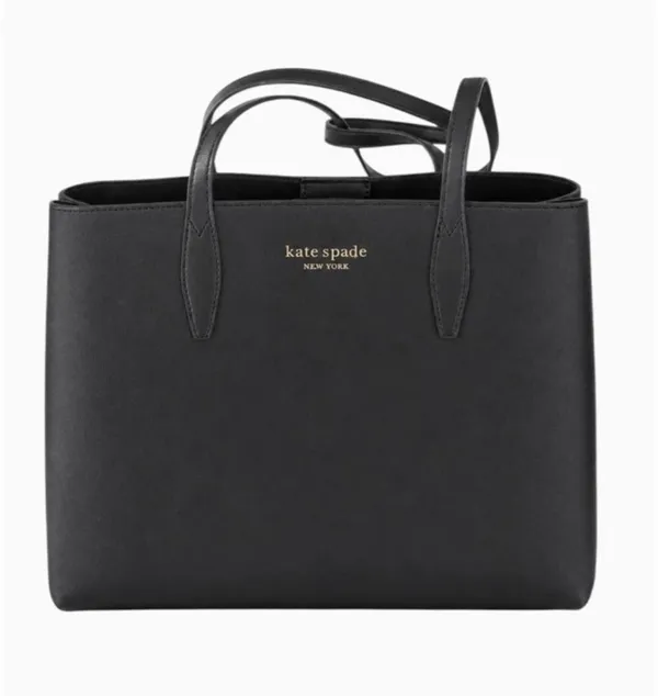 kate spade Black Leather Double-Handle Tote with Gold Logo - Image 2