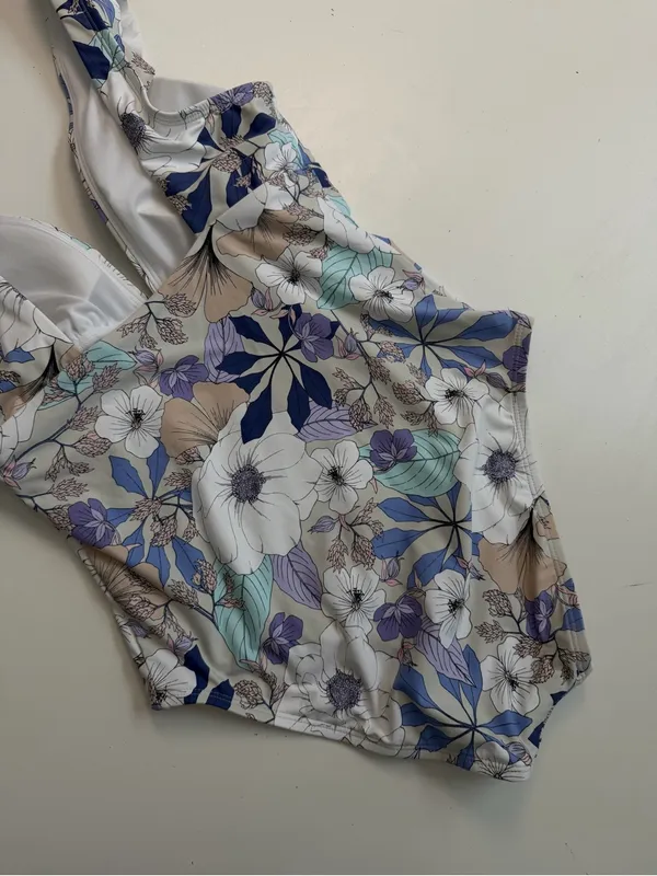 Freshwater Swimsuit One Piece Floral Ruffle Plunge Lined Removable Padding - Image 5