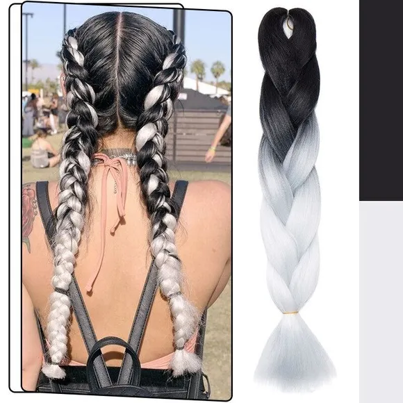 Dolls Kill Festival braids rave hair extensions in cybergoth Black and White - Image 2