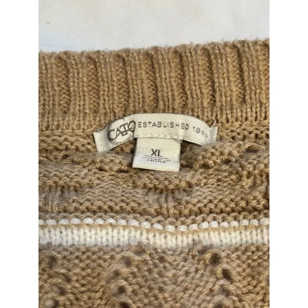 Cato XL Brown White Cable-Knit Striped Button Cardigan Sweater - Image 4