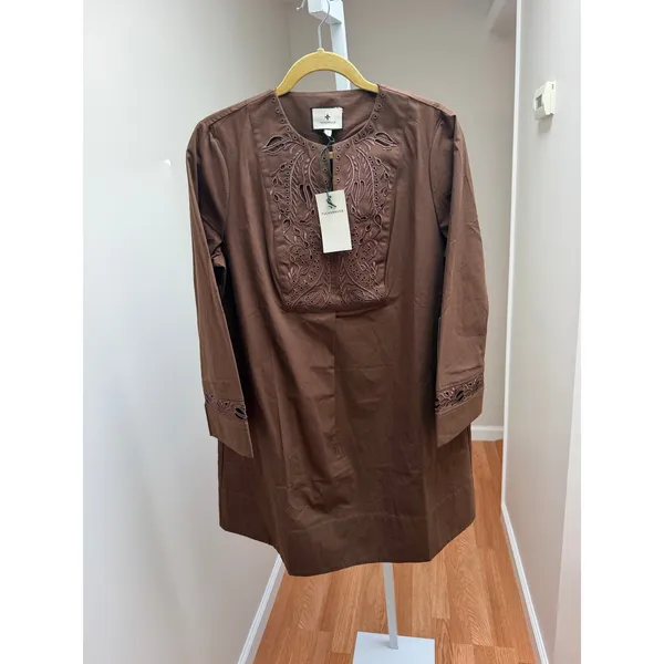 NEW Tuckernuck Brown Embroidered Tahlia Gown Mini Dress Size Medium - Image 4