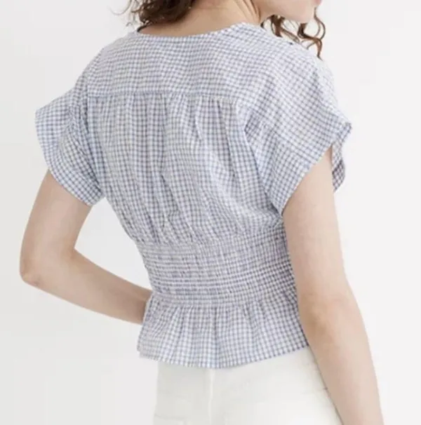 Madewell gingham seersucker Vneck top - Image 4