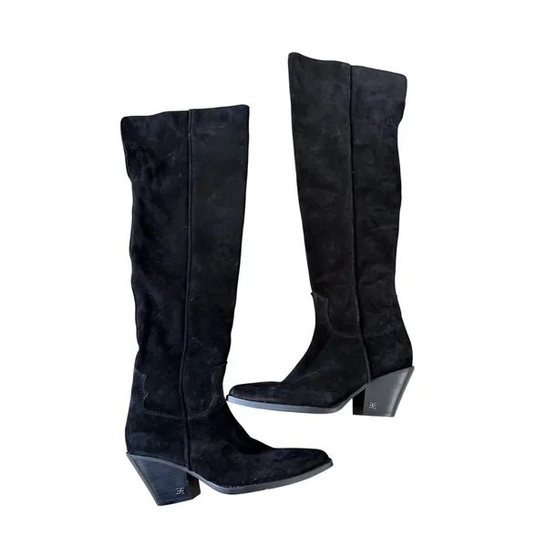 Sam Edelman Brinley Black Suede Leather Over The Knee Western Boots Pointed Toe - Image 2