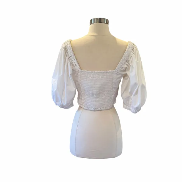 Abercrombie & Fitch Off-The-Shoulder Poplin Puff Sleeve Top In White Size Small - Image 5