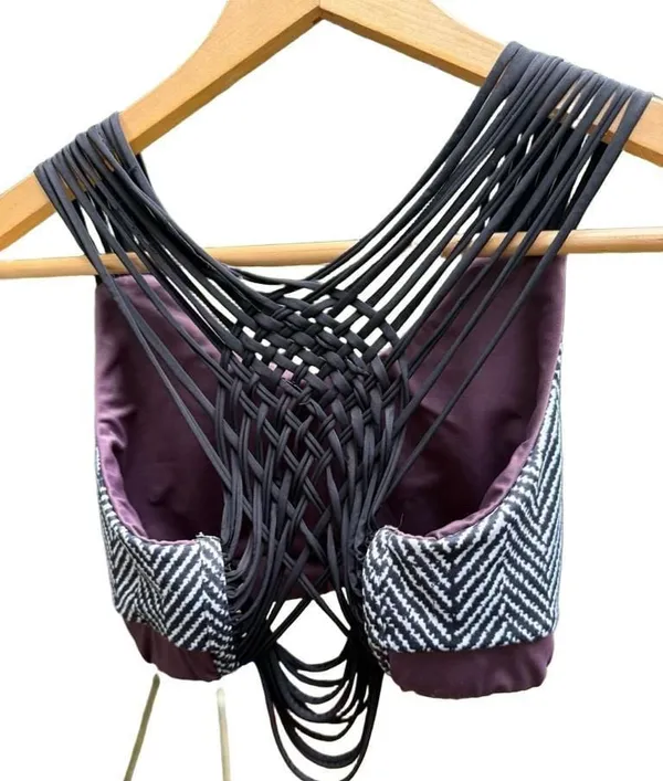 Black and White Herringbone Bralette with Black Straps - Image 4
