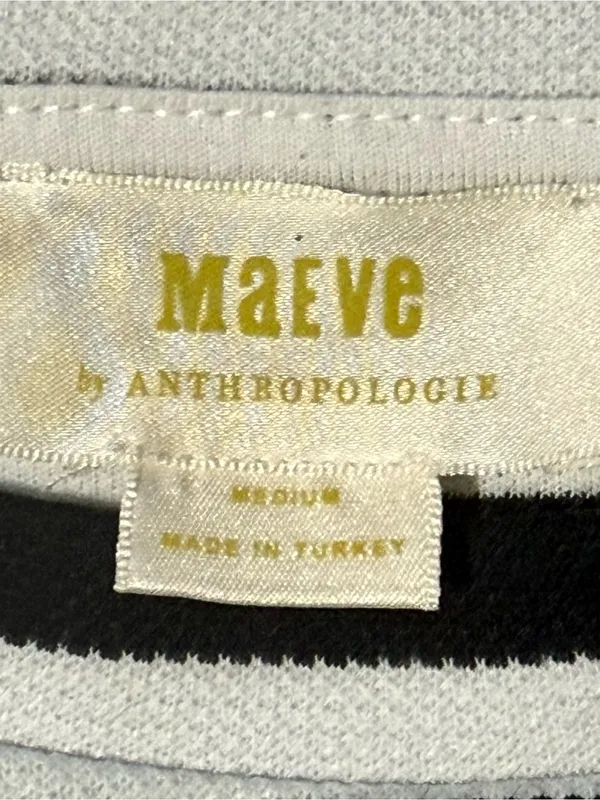 Anthropologie Maeve Striped Cinched Waist Long Sleeve Top M Black White - Image 5