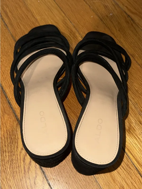 ALDO Suede Black Multi-Strap Slide Heels - Image 3