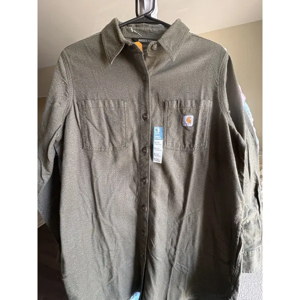 Carhartt Rugged Flex Relaxed Fit Long Sleeve Button Up Shirt Women's L Green NWT - Image 2