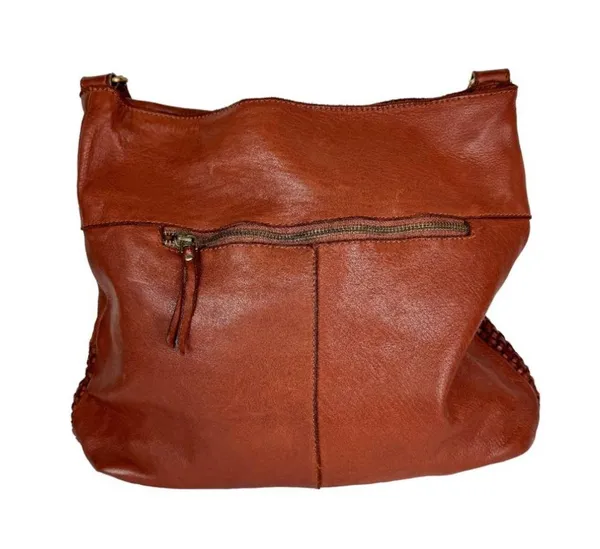 Marta Ponti Leather Woven Hobo Bag Made in Portugal Brown Slouchy - Image 2