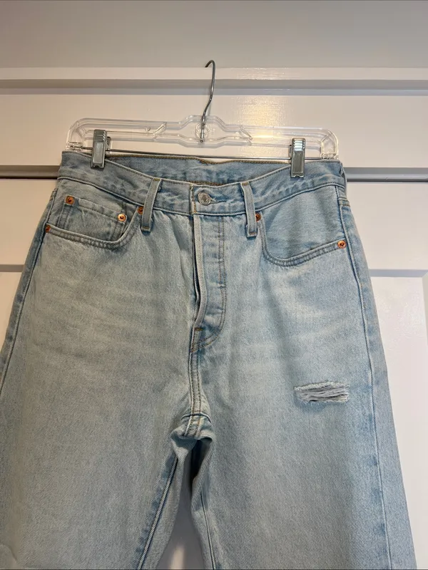 Levi's Light Blue 501 Straight Ripped Jeans size 28/30. - Image 3