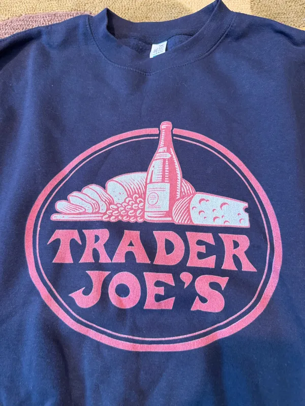 Trader Joe’s Crewneck Sweatshirt Wine Cheese Navy Blue Adult Unisex Size Small - Image 2