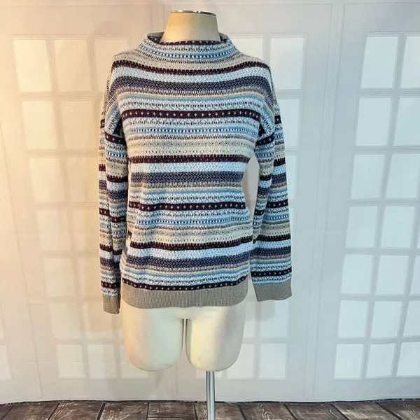 Ann Taylor Multicolor Fair Isle Silver Sparkle Funnel Pullover Sweater Small - Image 4