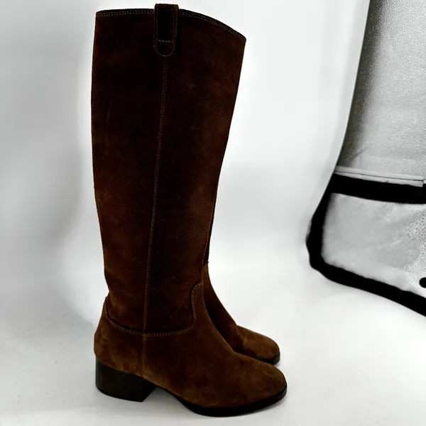 J.Crew Piper Knee-High Boots Suede Leather Almond Toe Western Pull On Camel 5 - Image 3