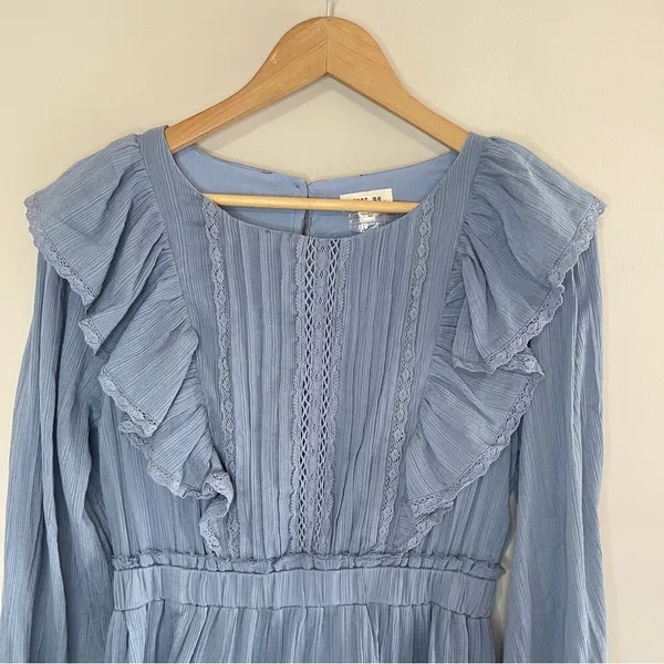 JUST ME BOUTIQUE NWT Western Boho LS‎ Ruffle Apron Cotton Mini Dress, Medium - Image 4