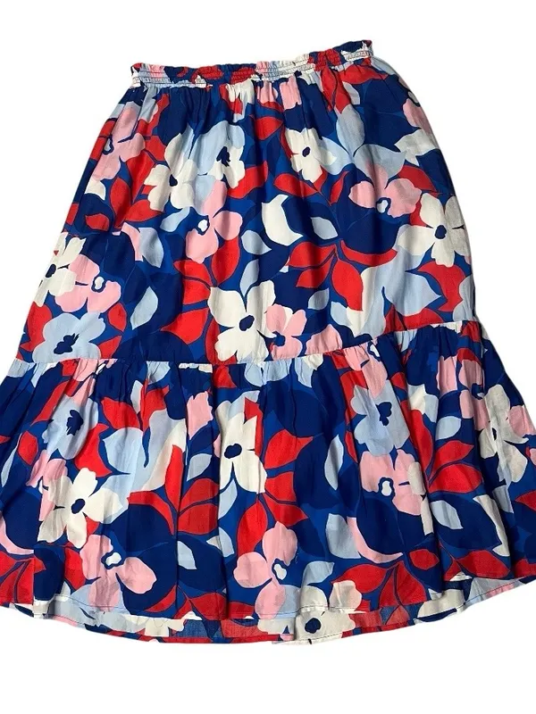 DRAPER JAMES RSVP Floral Skirt Red White Blue Elastic Waist Womens Size Medium - Image 4