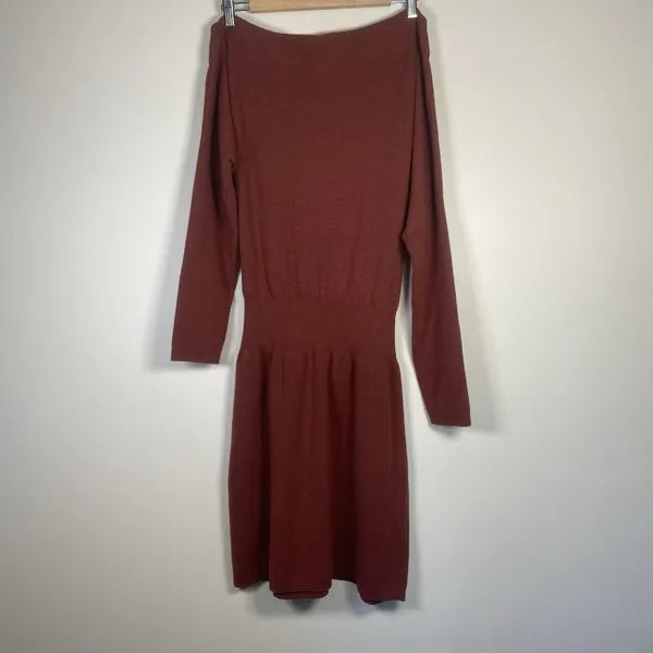 ANTHROPOLOGIE Womens L Redwood Off Shoulder Mini Dress Dolman Sleeve Tie Waist‎ - Image 2