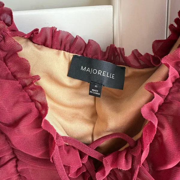 MAJORELLE Burgundy Ruched Lace-Up Long Sleeve Dress - Image 2