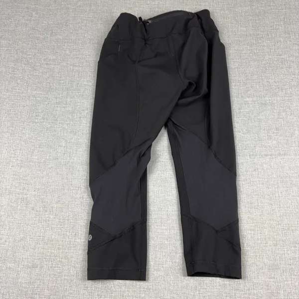 Lululemon Leggings Womens 10 Black Capri Drawstring Side Pocket Running Yoga Gym - Image 10