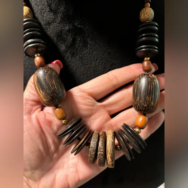 Vintage Wooden Bead & Chunky Statement Necklace Boho Tribal - Image 4