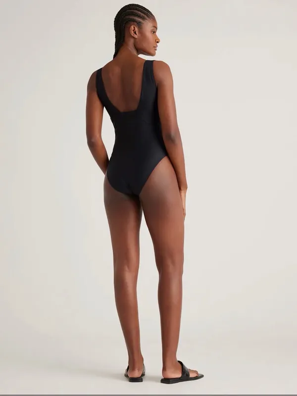 Quince Italian Plunge One-Piece Swimsuit | Medium | Black - Image 2