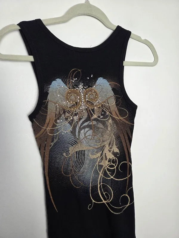 Angel Tank Top Ringer Black Gothic Whimsigoth Affliction Punk Biker Rocknroll M - Image 6